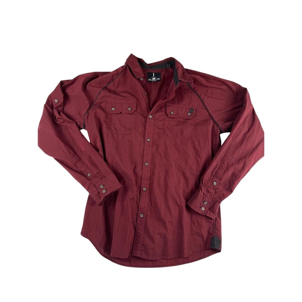 Buffalo Jeans Shirt Large Long Sleeve Button-Up Casual Maroon Cotton Blend